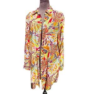 C & C CALIFORNIA Tropical Leaf Patterned Overshirt Swimsuit Cover Up Sz M